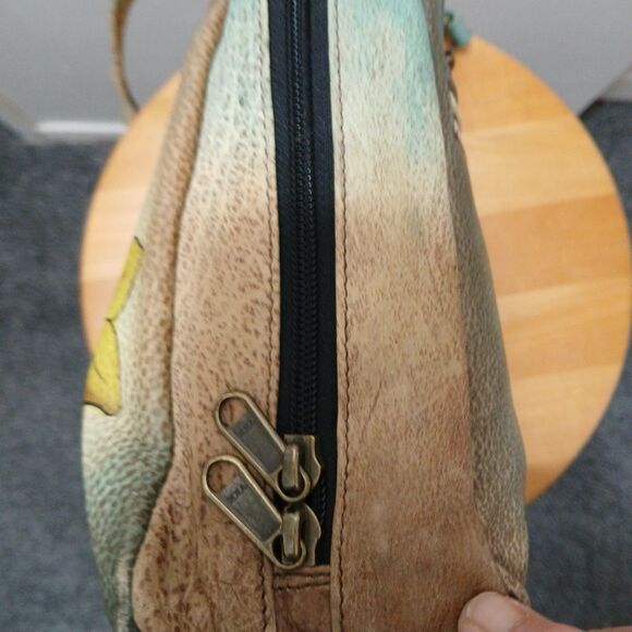 Anushka Leather Hand painted Handbag Purse Dragonfly Butterfly Floral Medium - Picture 16 of 16